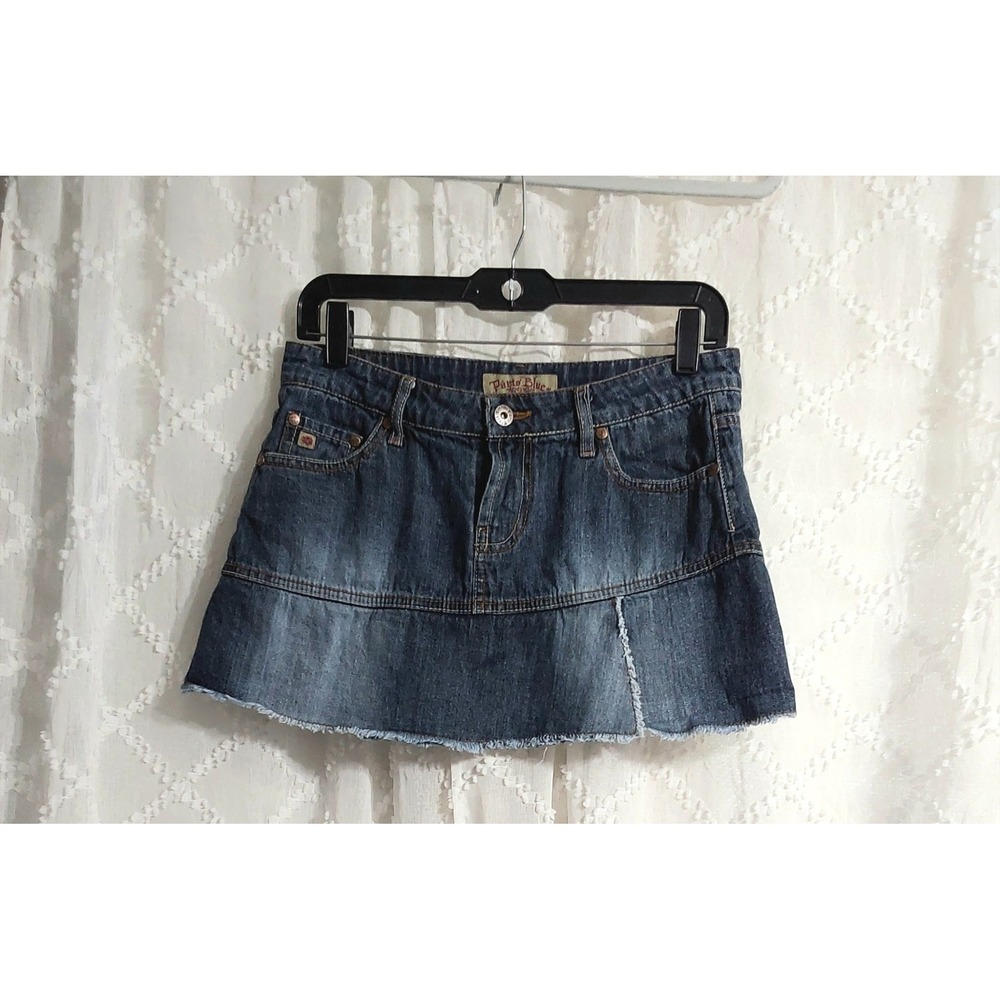 Paris Blues Denim Mini Skirt Medium Wash‎ Frayed Hem Y2K Size 5